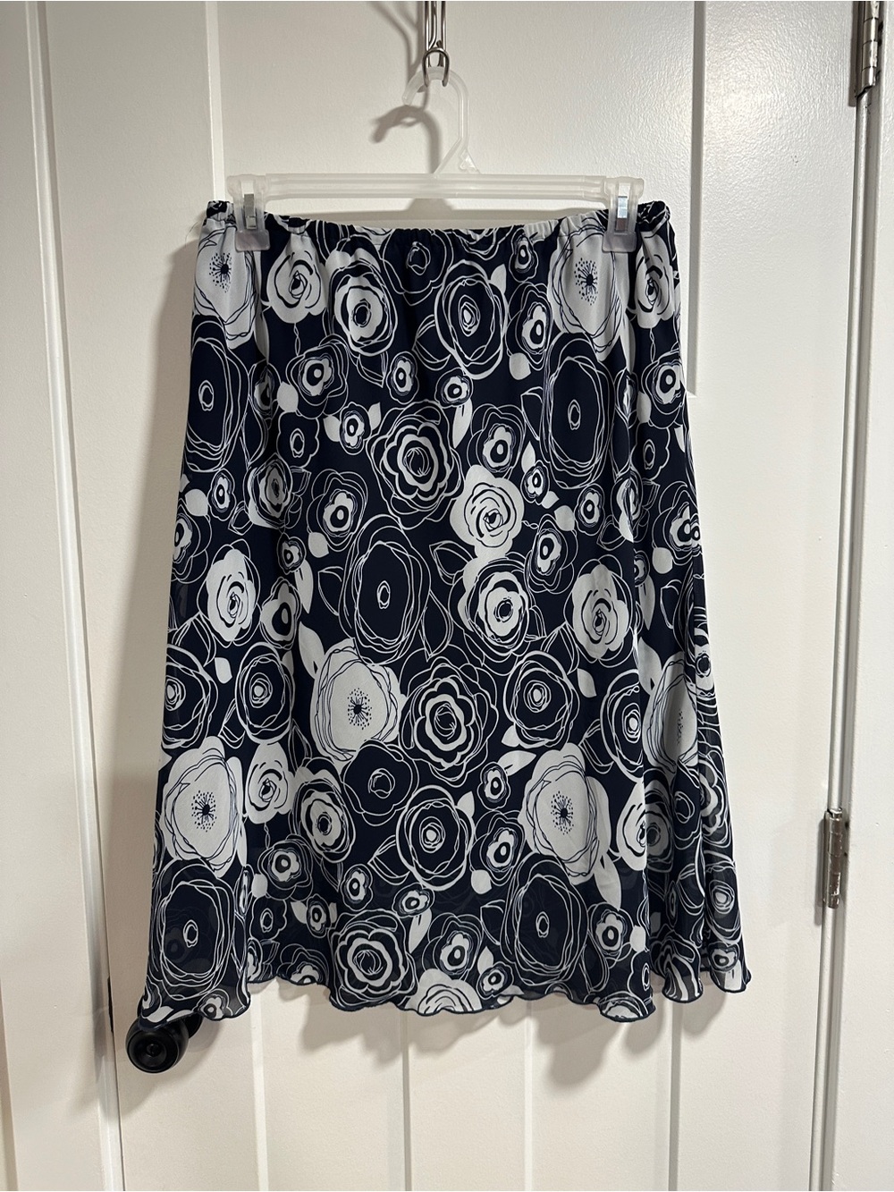 Courtenay Navy and White Floral A-Line Skirt